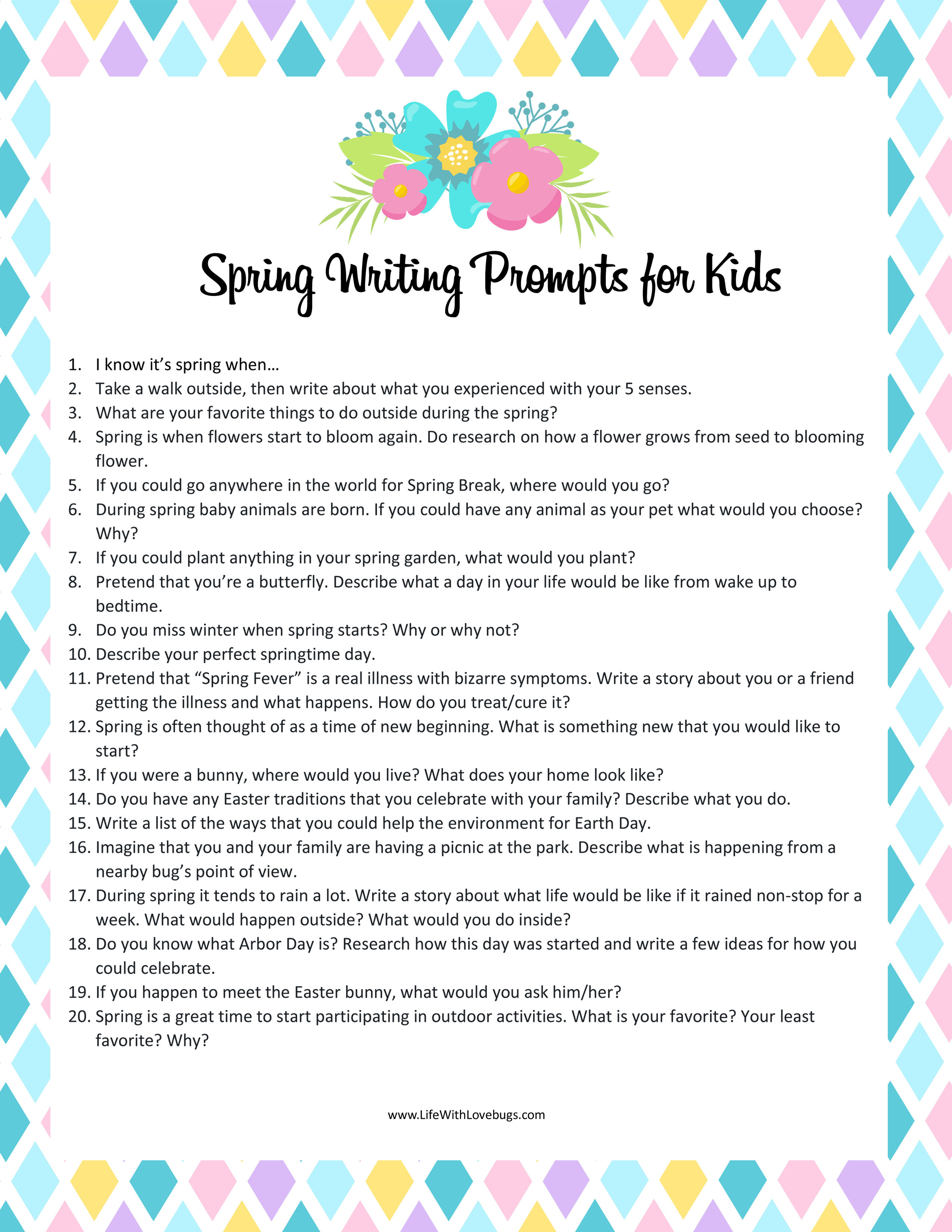 Spring writing prompts for kids