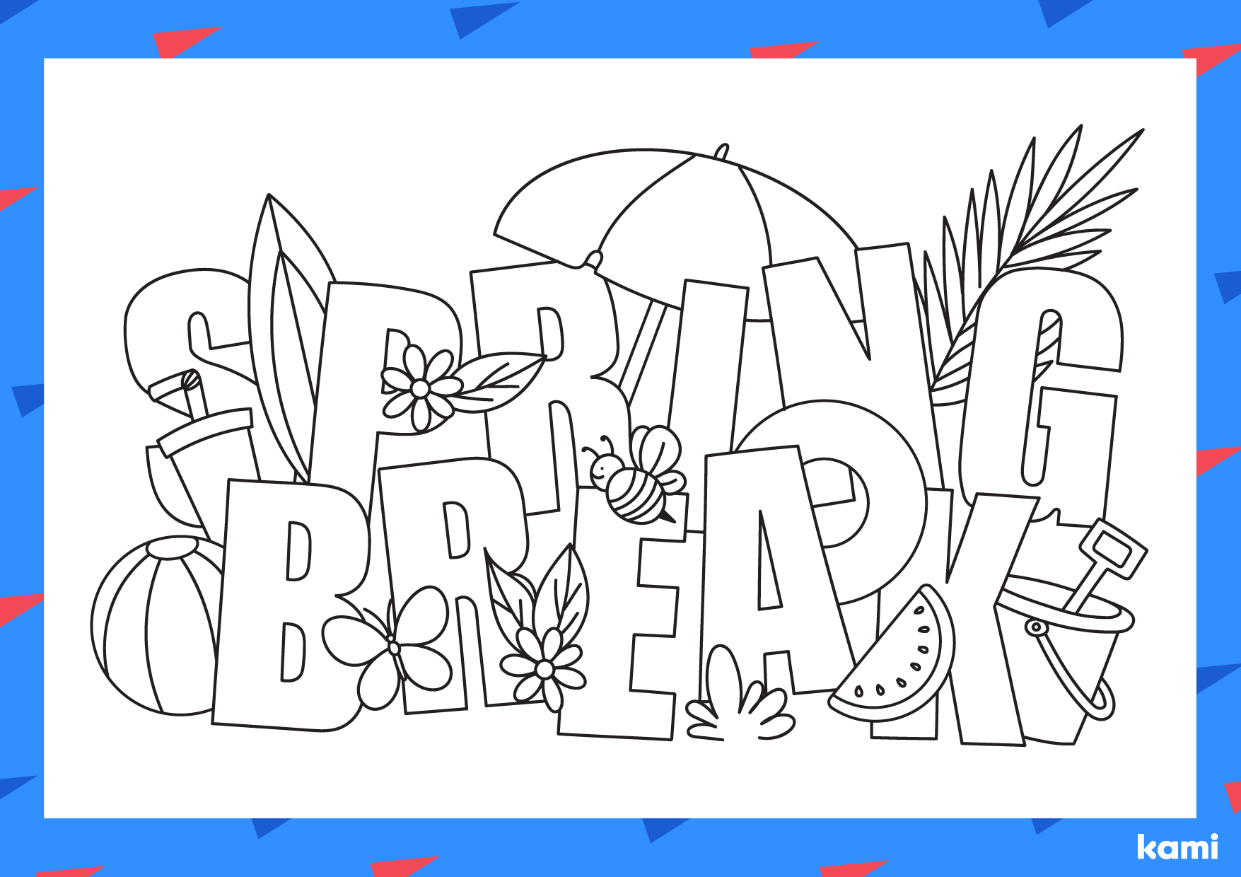 Spring break coloring sheet blue border for teachers perfect for grades st nd rd k pre k other classroom resources kami library