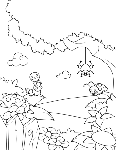 Lovely insects rejoice in spring warmth coloring page free printable coloring pages
