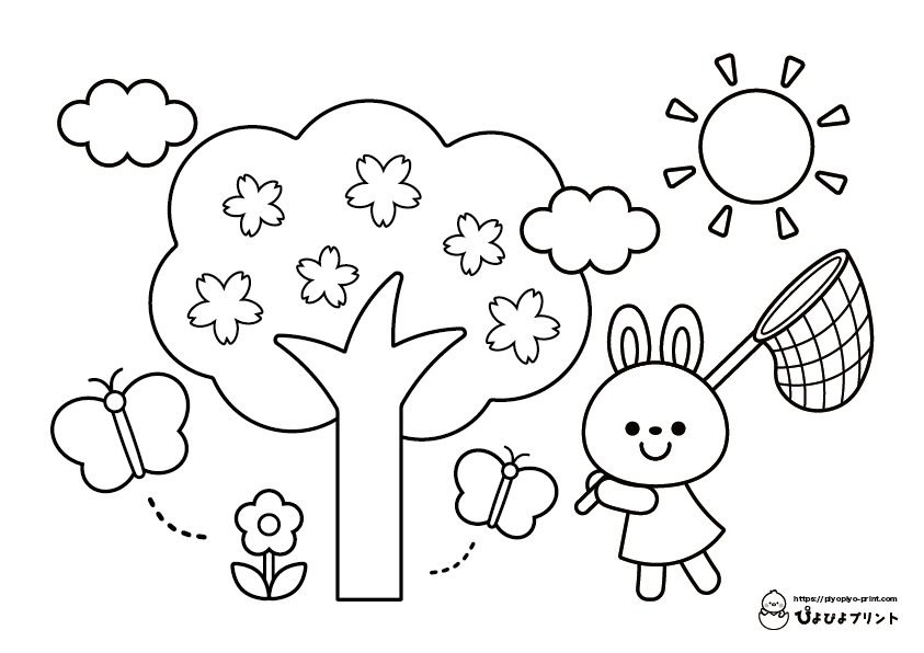 Rabbit catching bugsãspring coloring pageã ããããããªãã