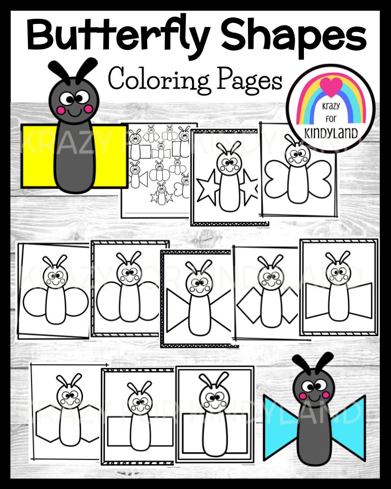 Butterfly shape coloring pages booklet spring summer bugs insects activity