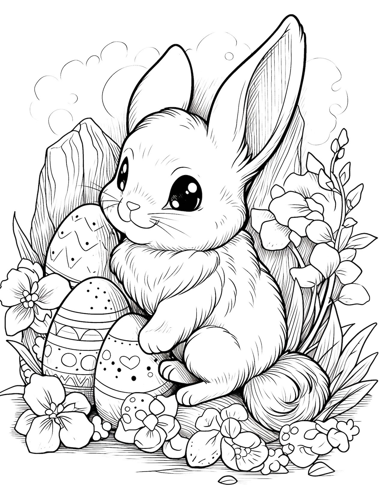 Cute bunny coloring pages for kids and adults