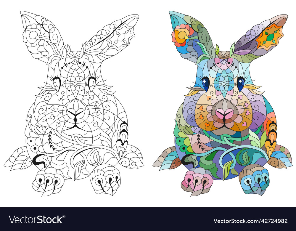 Spring rabbit coloring page for adult and children