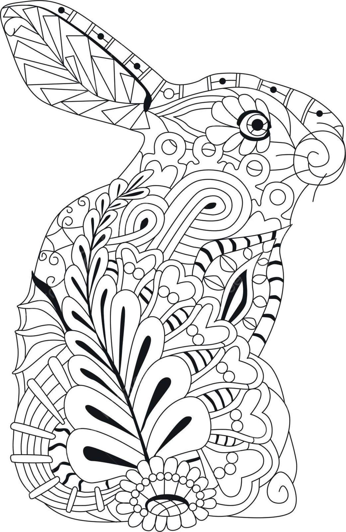 Coloring page of a bunny in springtime for adults and children vector bunny drawing ring drawing spring drawing png and vector with transparent background for free download