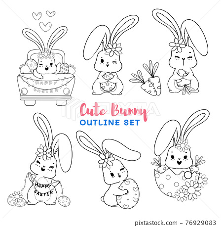 Cute digital stamp spring easter bunny cartoon