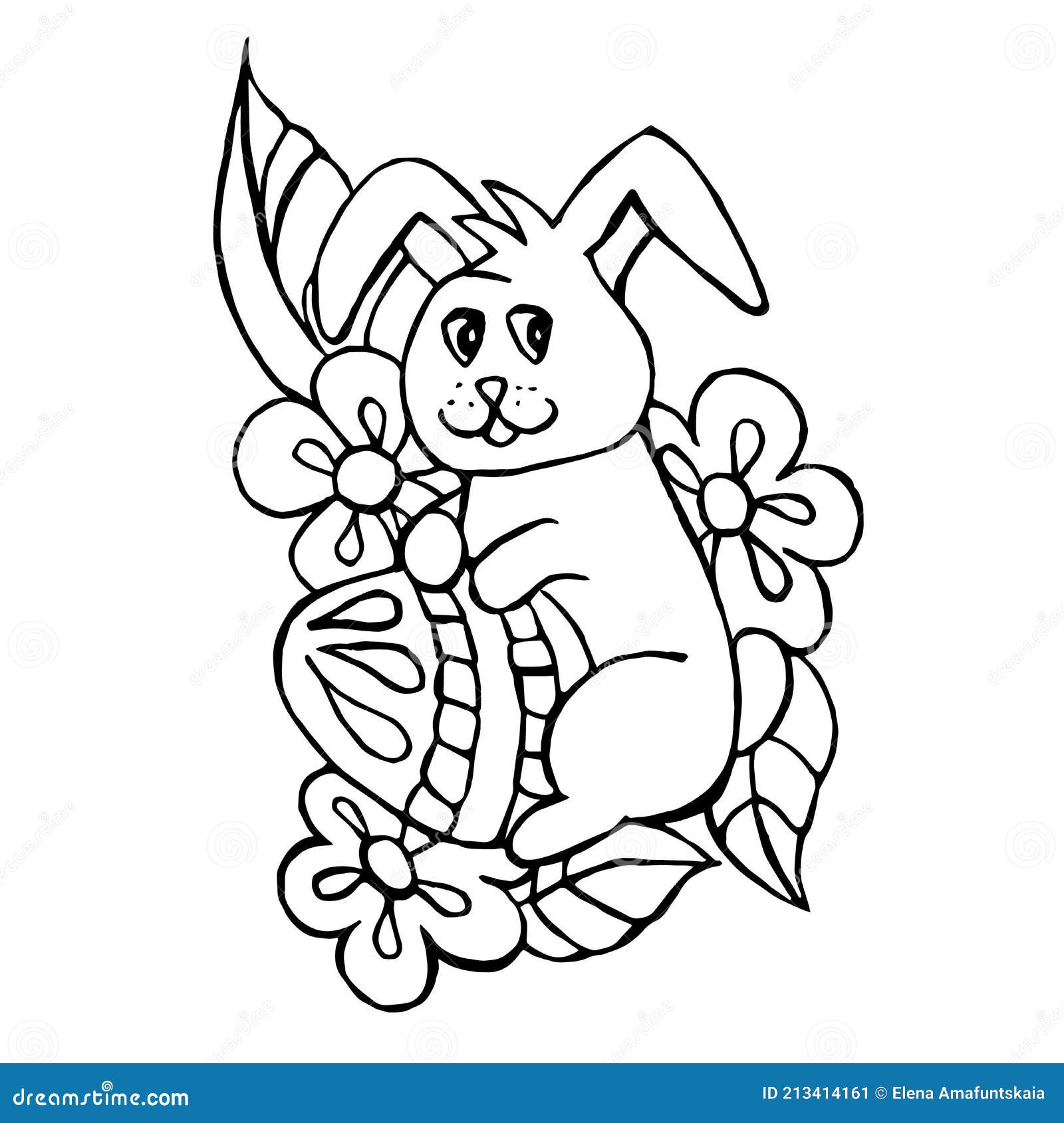 Illustration with easter bunny coloring picture hand drawing stock vector