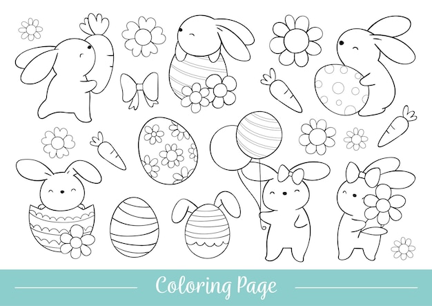 Premium vector draw coloring page cute bunny for easter and spring