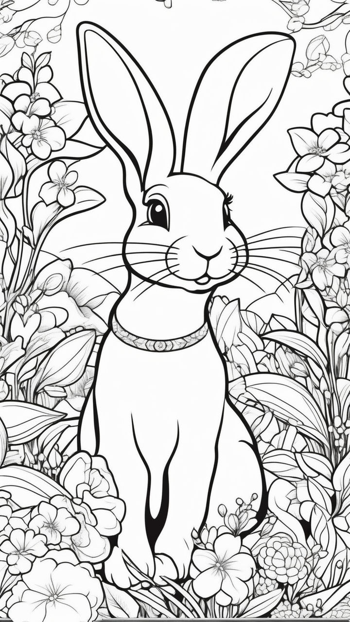 Rabbitsbirde lovely spring inspired coloring page without colorehigh performedperfect drawing