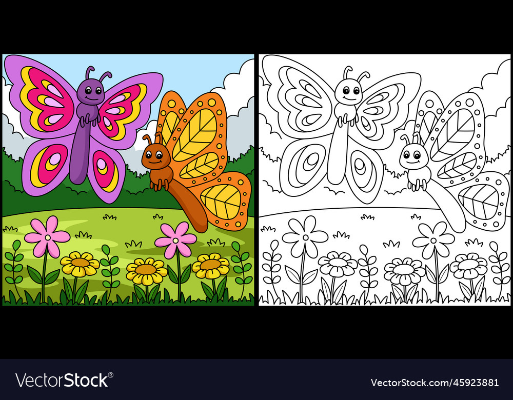 Spring two butterflies coloring page royalty free vector