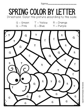 Color by capital letter spring preschool worksheets tpt