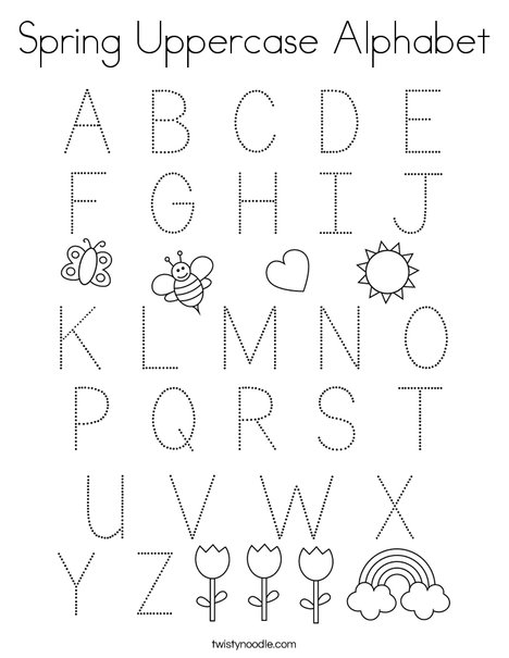Spring uppercase alphabet coloring page