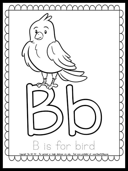 Letter b is for bird free spring coloring page â the art kit