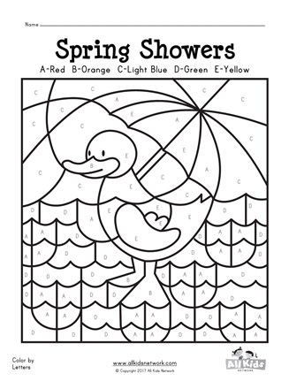 Spring showers color by letters all kids network