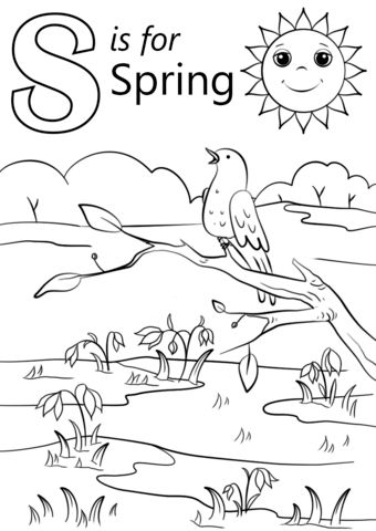 Letter s is for spring coloring page from letter s category select from printaâ spring coloring pages alphabet coloring pages kindergarten coloring pages
