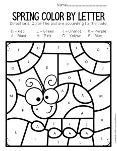 Color by capital letter spring preschool worksheets