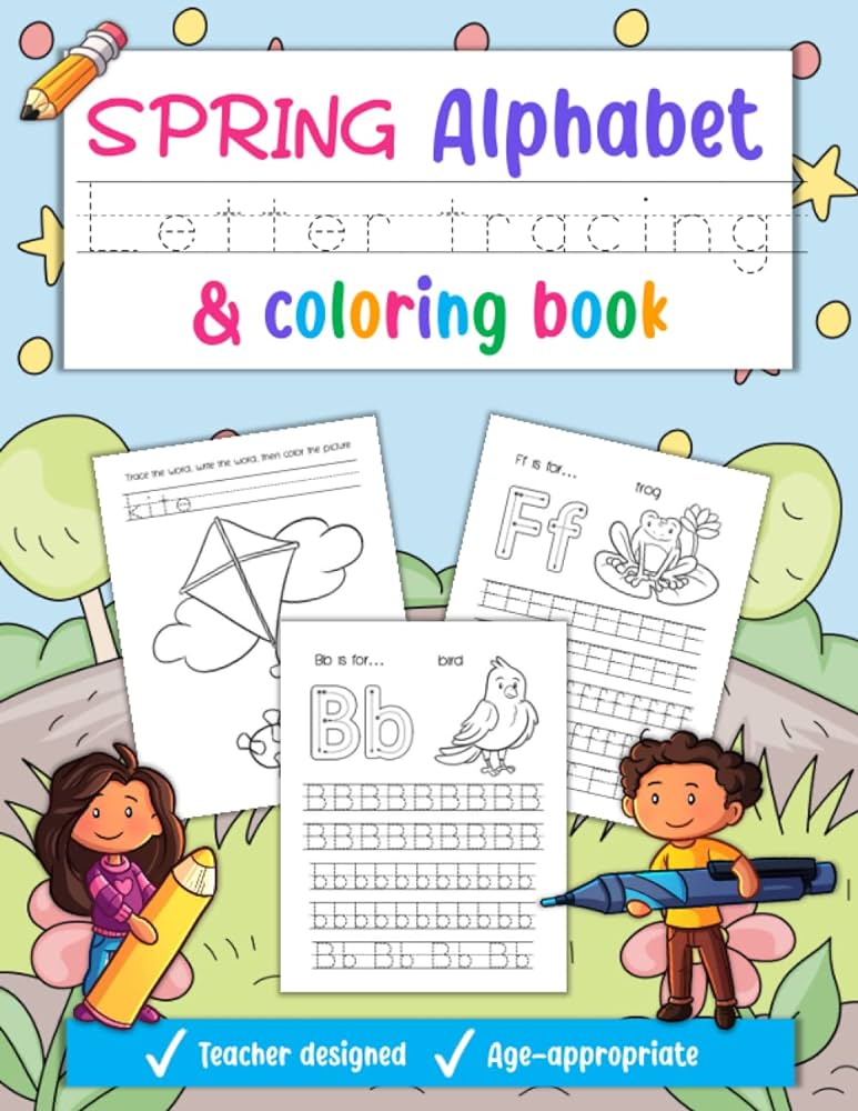 Spring alphabet tracing workbook coloring book abcs handwriting practice workbook for kids
