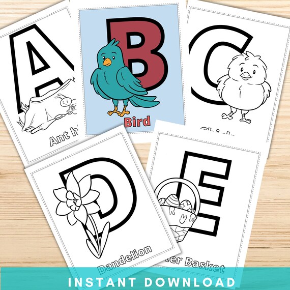 Abc alphabet coloring pages spring themed printable alphabets instant download