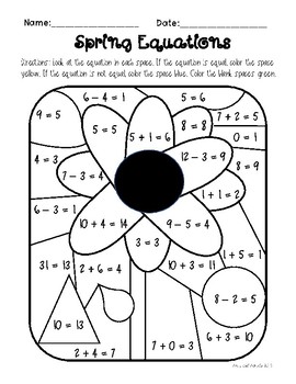 Equal or not equal spring coloring page addition and subtraction