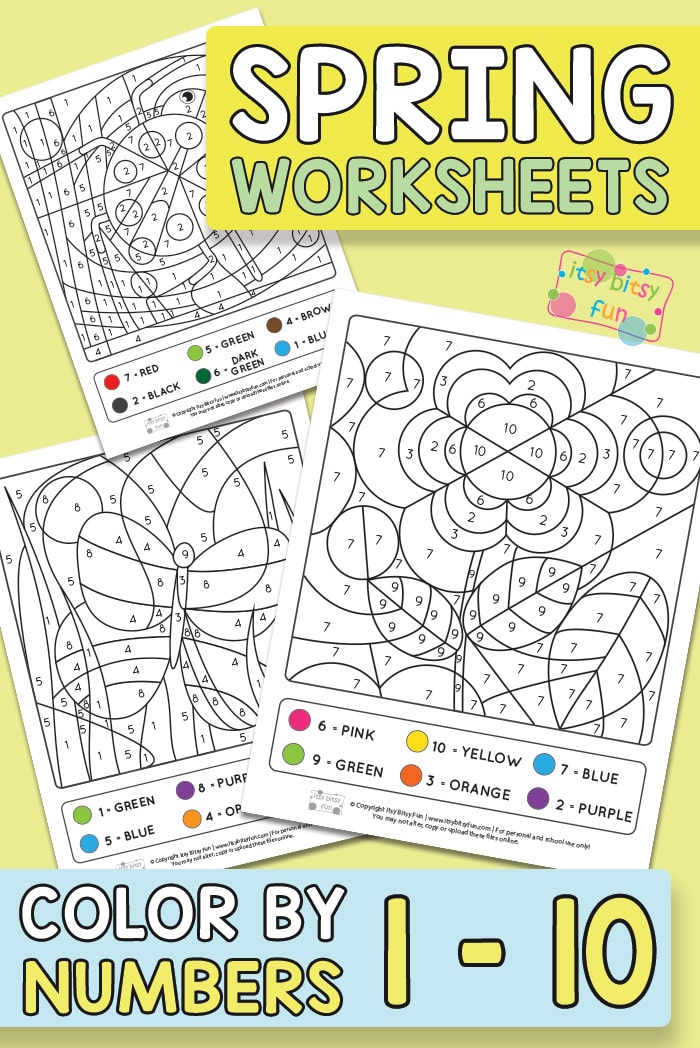 Spring coloring by number worksheets