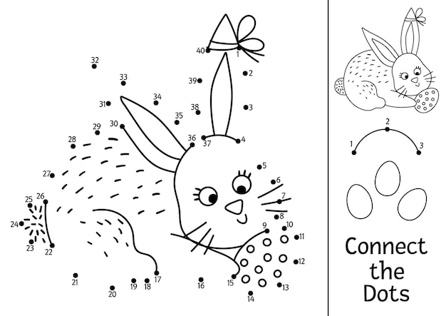 Premium vector vector easter dottodot and color activity with cute bunny holding egg spring holiday connect the dots game for children with traditional animal funny adorable coloring page for kids xa
