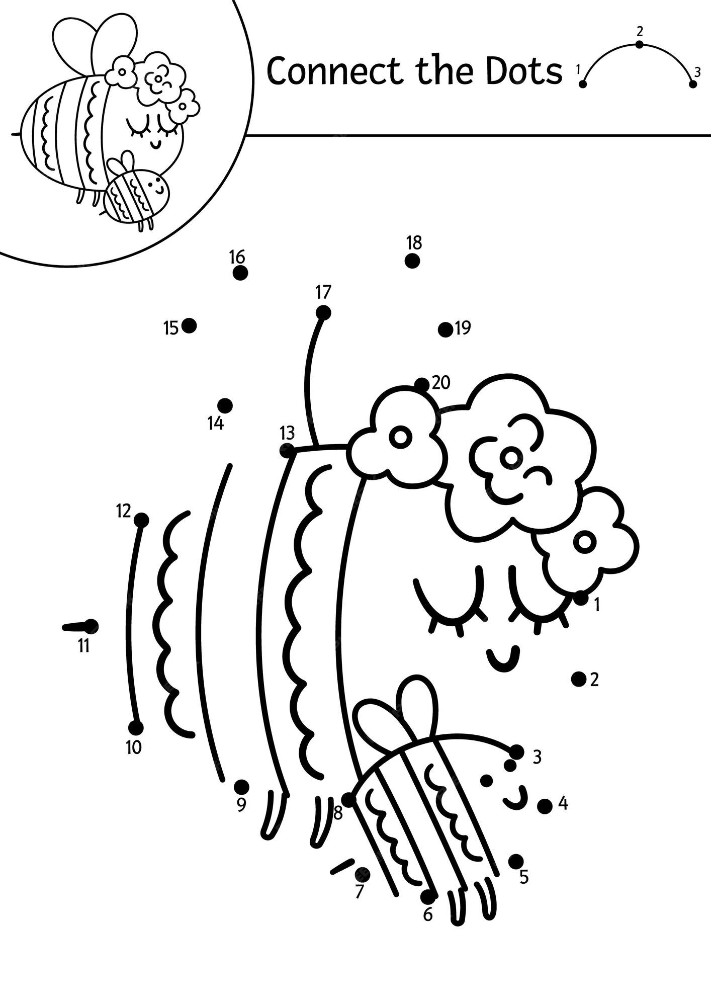 Premium vector vector mothers day dottodot and color activity with cute baby bumblebee and mother spring holiday connect the dots game for children with funny forest insect woodland coloring page for