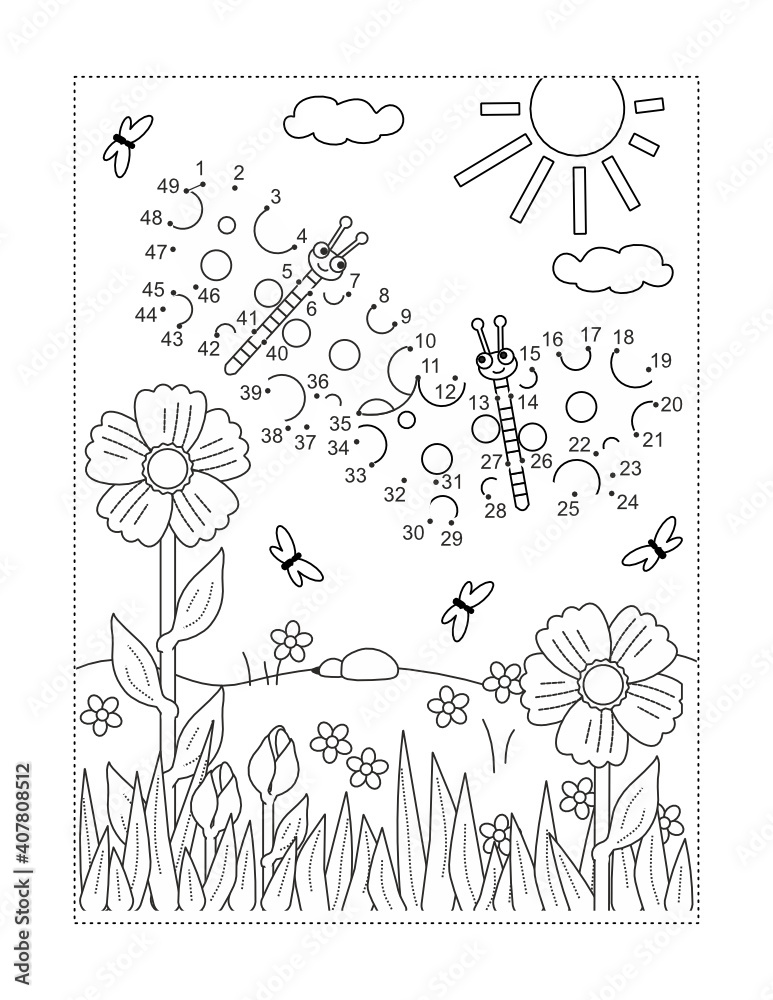Two butterflies full page connect the dots puzzle and coloring page vector