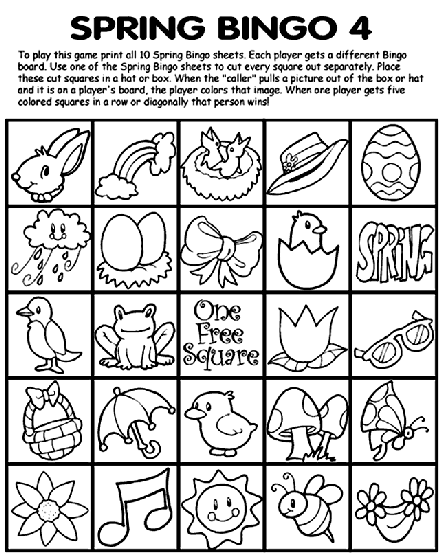Spring bingo coloring page