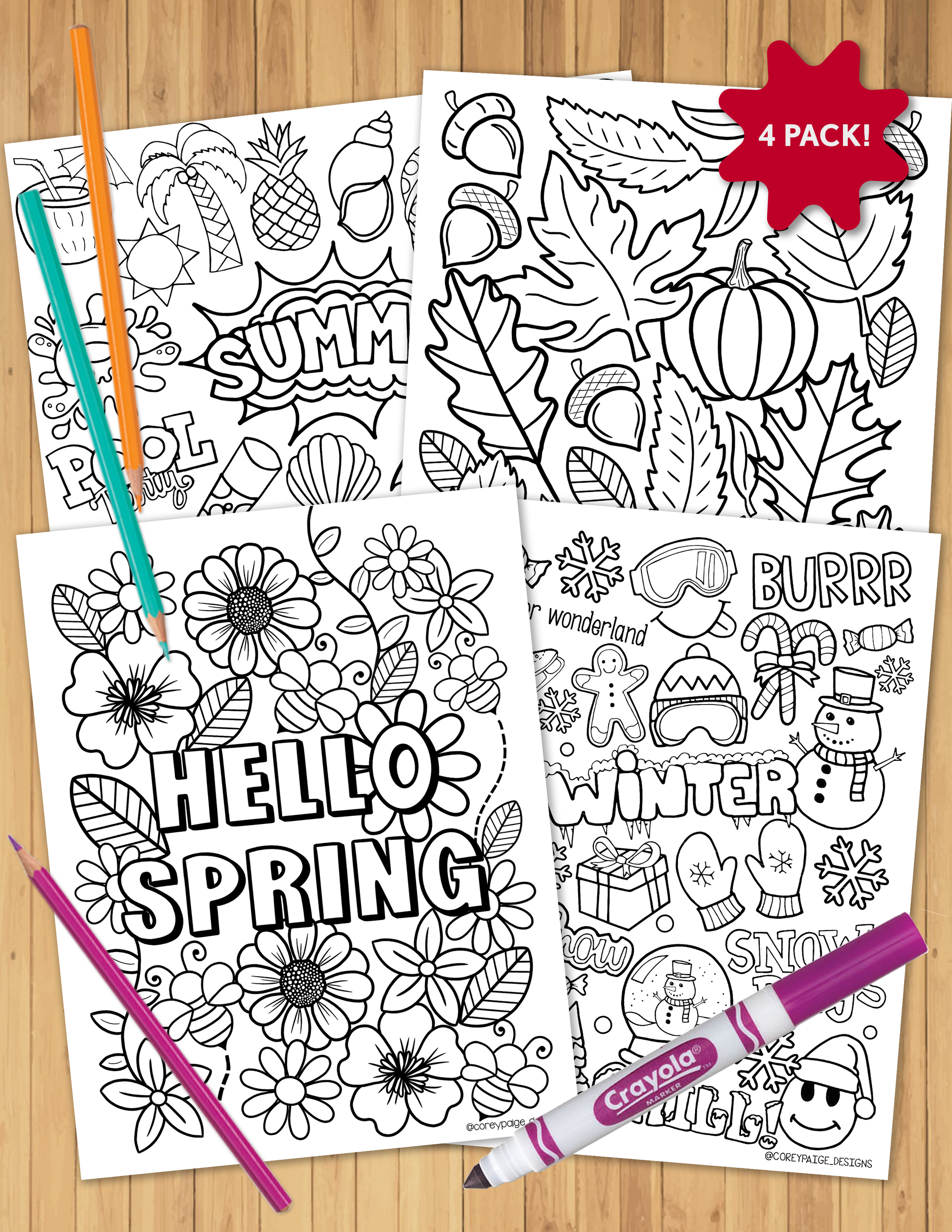 Seasons coloring sheet pack â