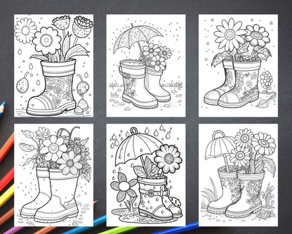 Printable flower rainboot coloring pages for adults floral graysca â coloring