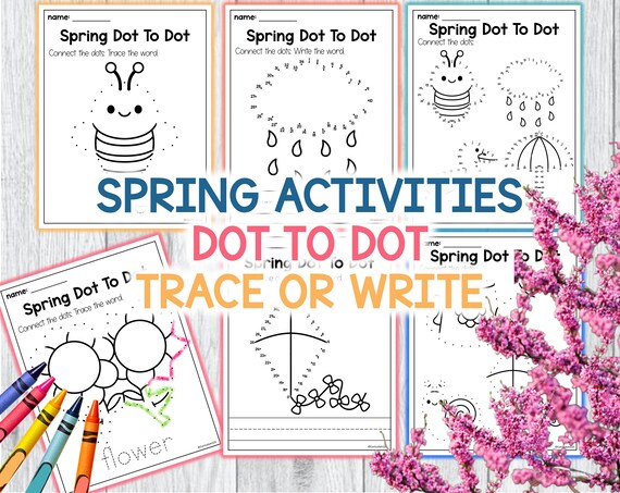 Spring dot to dot printable coloring pages spring activities for preschool