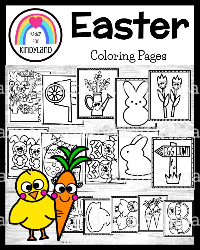 Easter coloring pages booklet spring bunny rabbits chicks carrots lambs