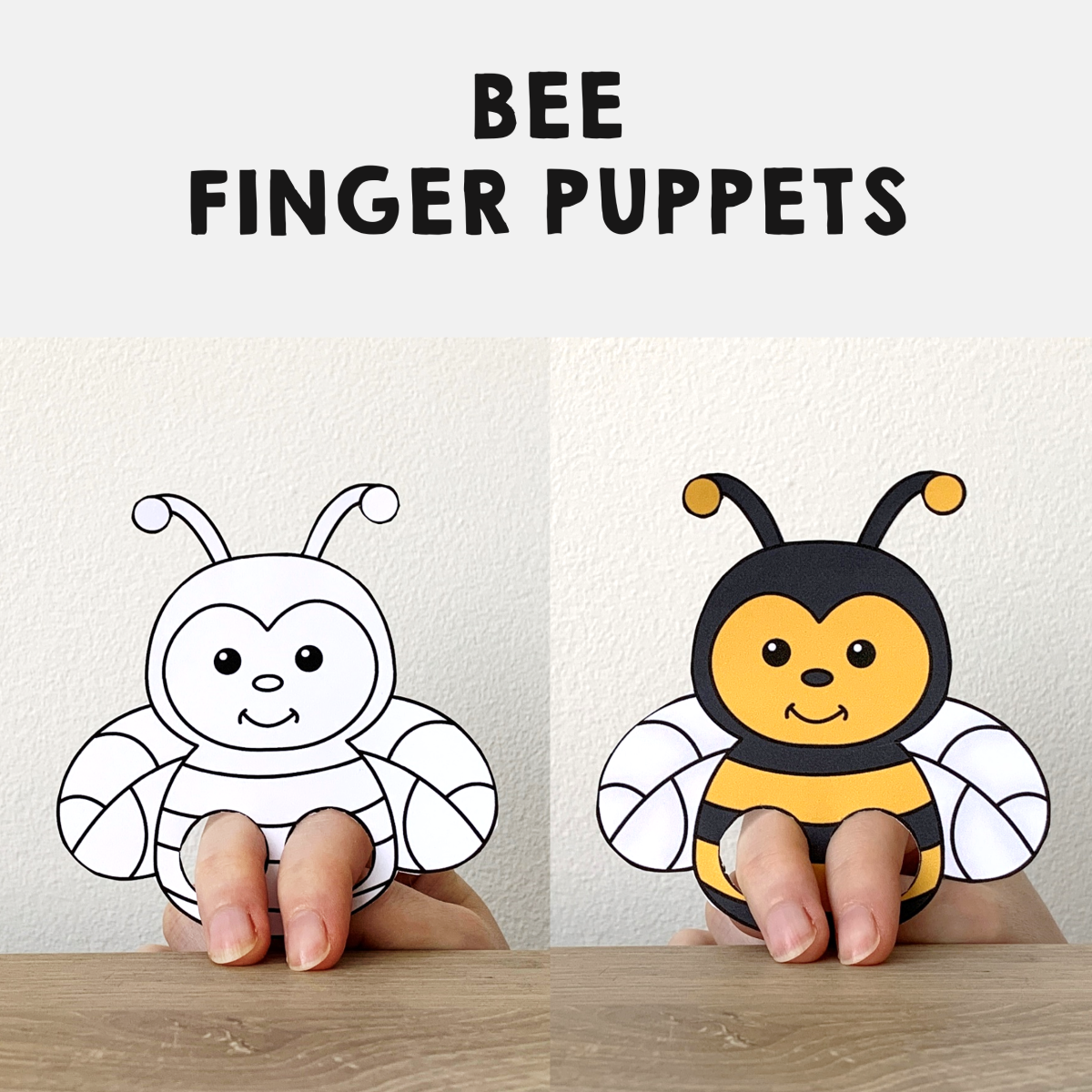 Bee finger puppet printable insect animal coloring paper craft activity play made by teachers