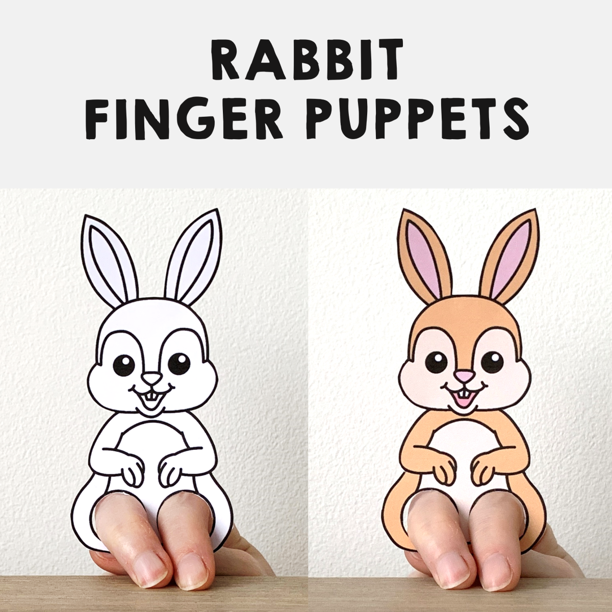 Rabbit finger puppet printable bunny farm animal coloring paper craft activity made by teachers