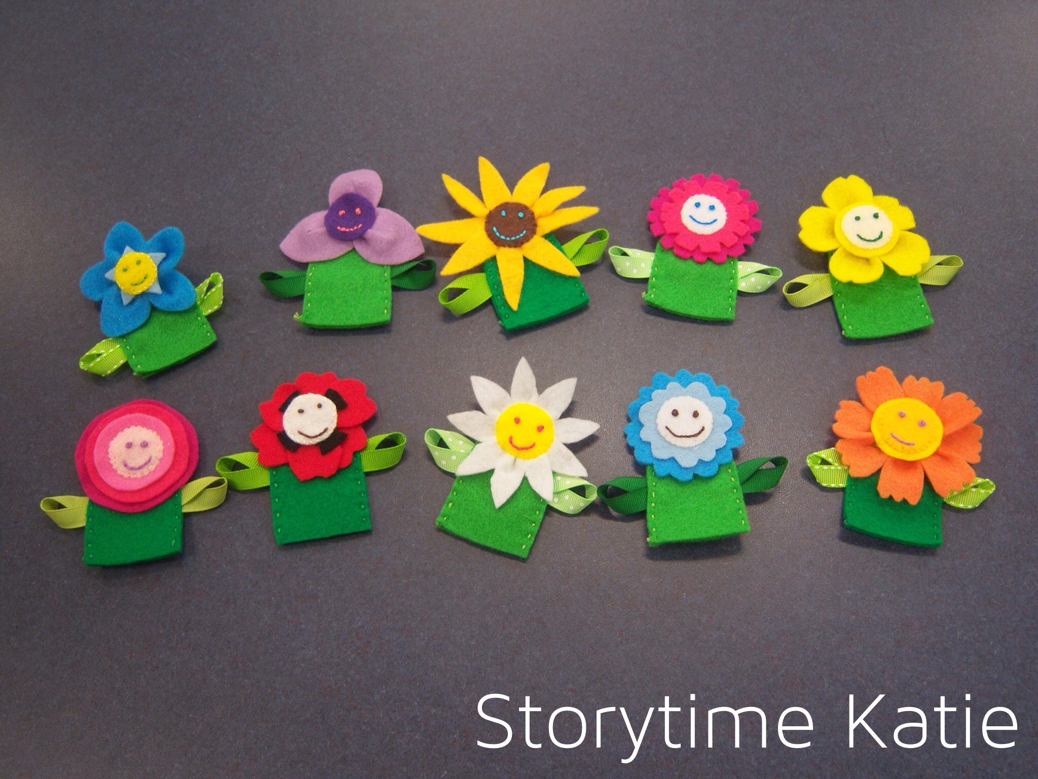 Flannel friday flower finger puppets planting a rainbow storytime katie