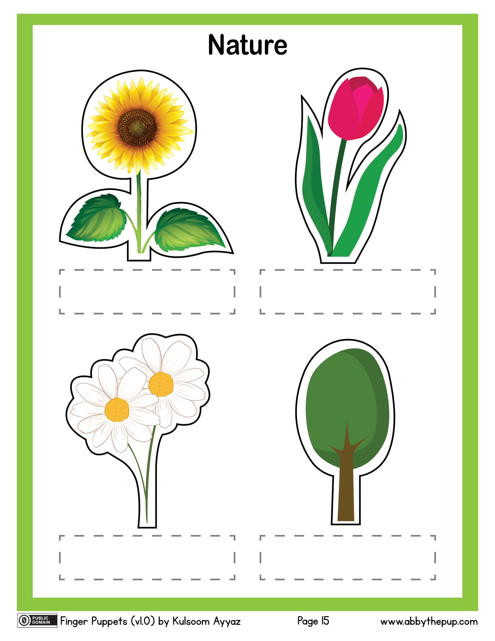 Flowers and tree finger puppets free printable papercraft templates