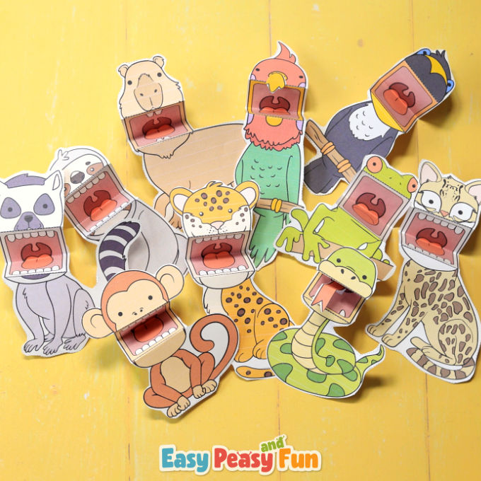 Printable rainforest animals finger puppets