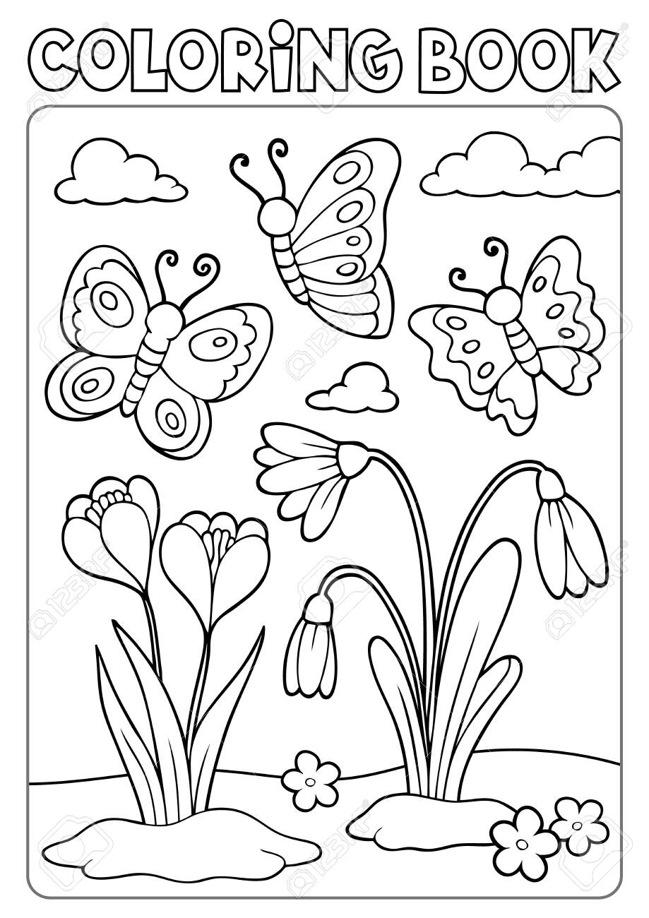 Coloring book spring flowers and butterflies royalty free svg cliparts vectors and stock illustration image
