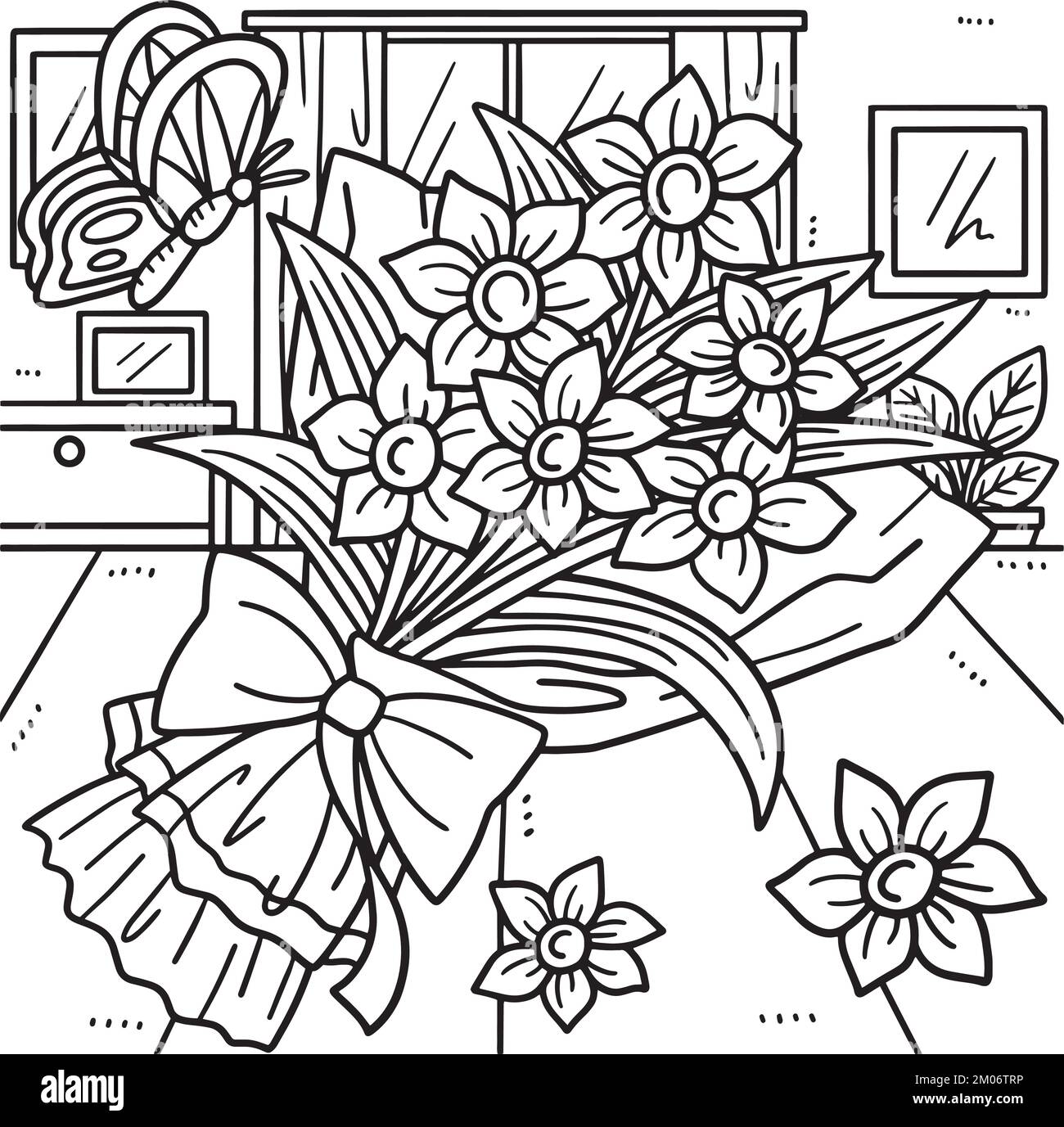 Spring flower bouquet coloring page for kids stock vector image art