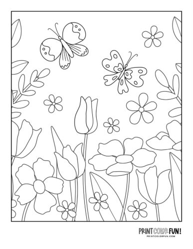 Flower coloring pages clipart to color a whole garden at