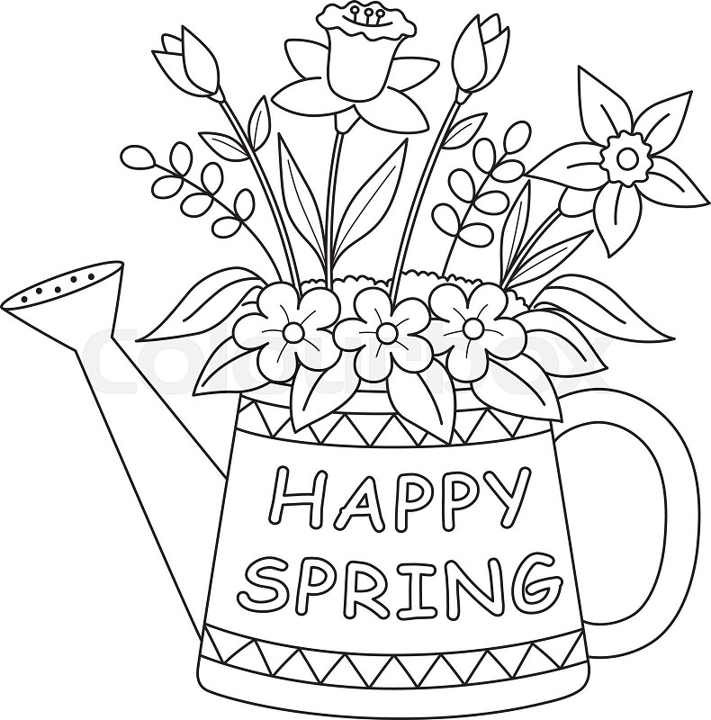 Happy spring flower isolated coloring page stock vector