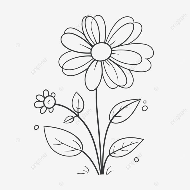 Coloring page with a flower and leaves outline sketch drawing vector spring flower drawing spring flower outline spring flower sketch png and vector with transparent background for free download