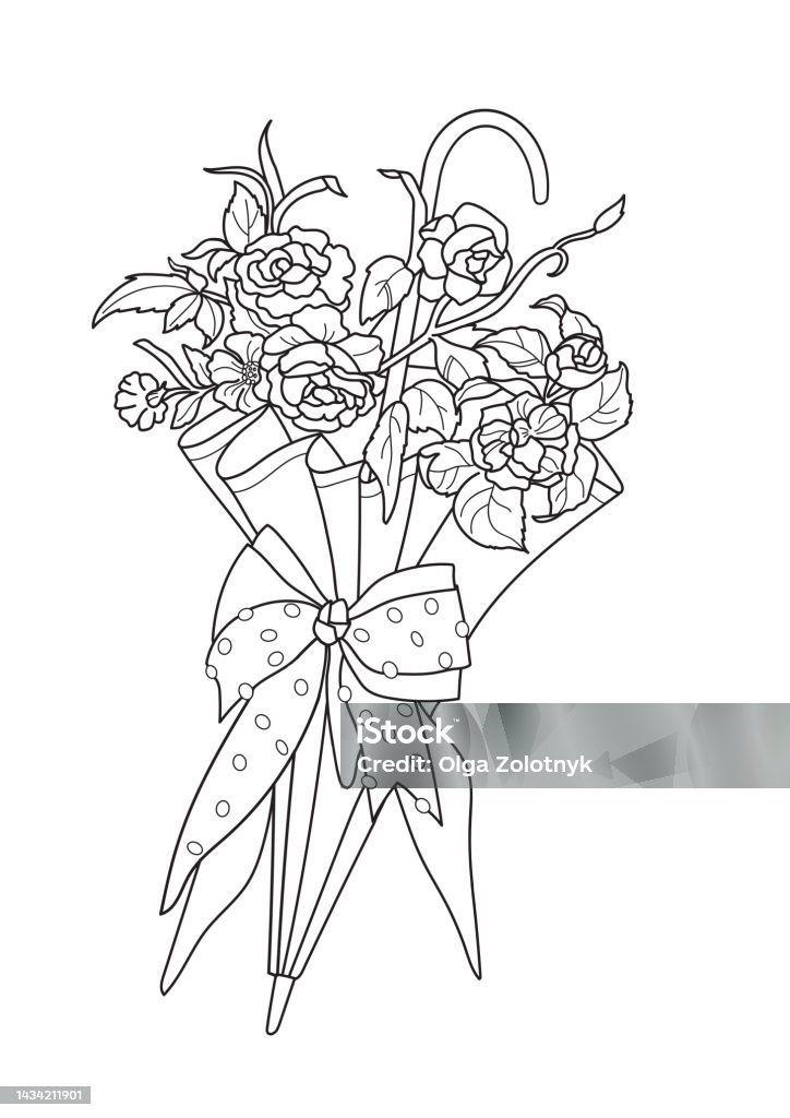 Zentangle coloring page coloring picture with umbrella and spring flowers freehand sketch drawing for adult coloring book stock illustration