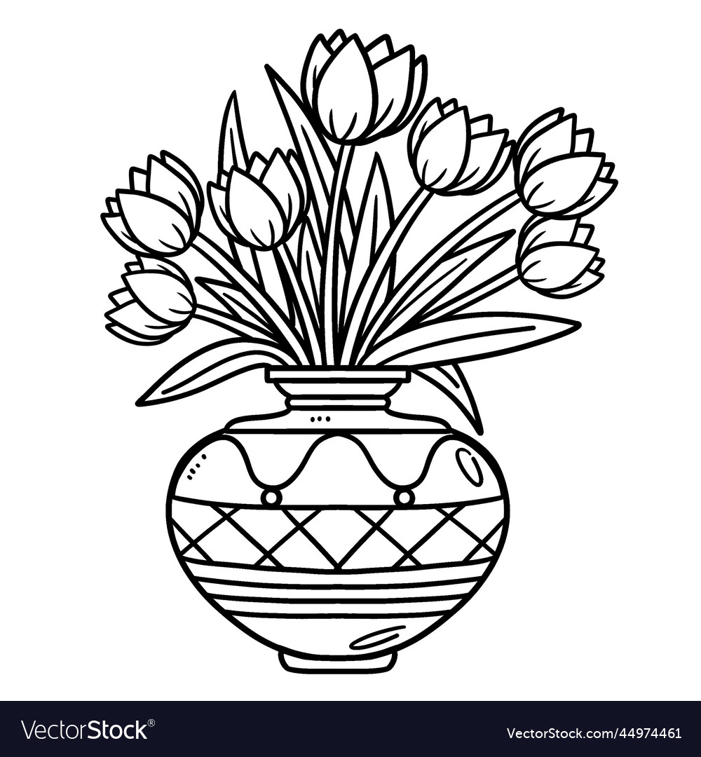 Spring flower vase isolated coloring page for kids