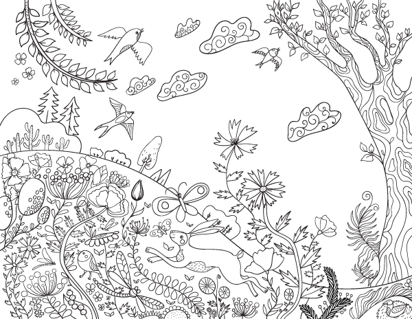 Spring day adult coloring page