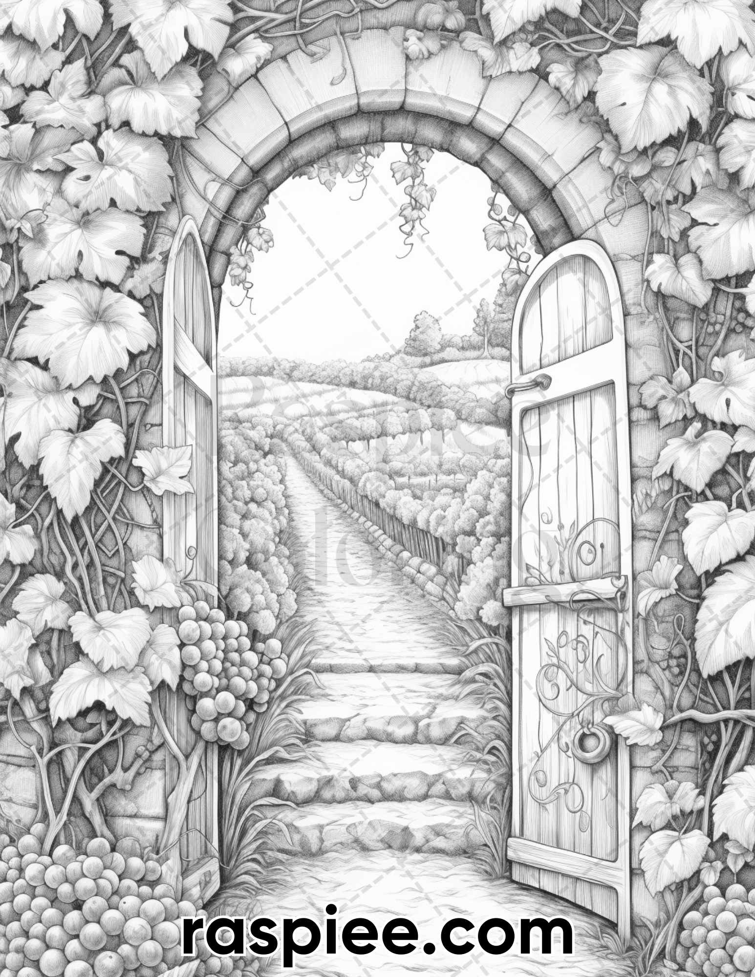 Spring vineyard grayscale adult coloring pages printable pdf insta â coloring