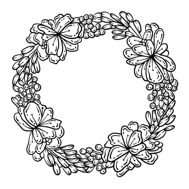 Premium vector flower wreath spring coloring page for adults