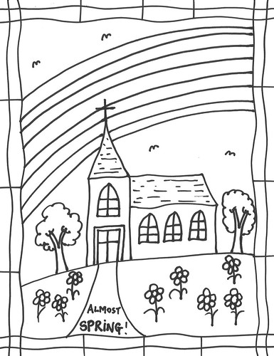 Church coloring sheet for kids spring â stushie art
