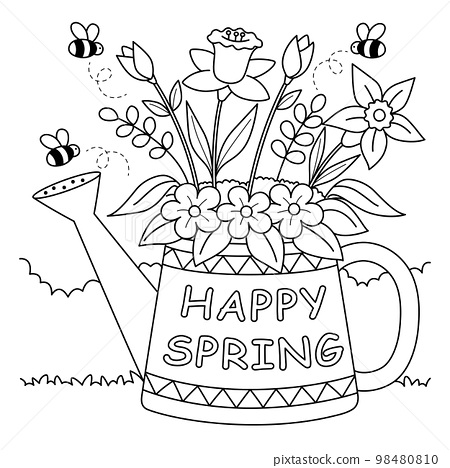 Happy spring flower coloring page for kids