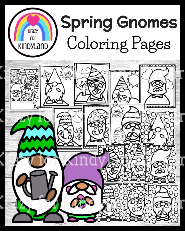Spring gnomes easter coloring pages booklet for march and april