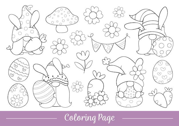 Premium vector draw coloring page cute gnome for easter and spring
